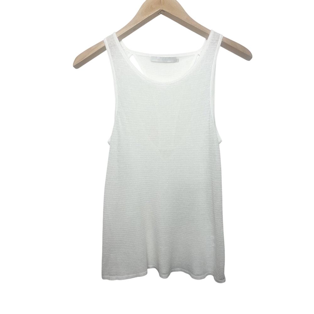 One Grey Day Knit Tank Women‘a Size XS White Cotton Linen Sleeveless Tunic